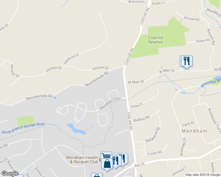 map of restaurants, bars, coffee shops, grocery stores, and more near 28 Wexford Drive in Mendham