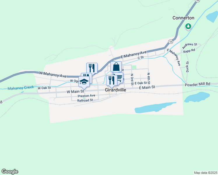 map of restaurants, bars, coffee shops, grocery stores, and more near 16 East Main Street in Girardville