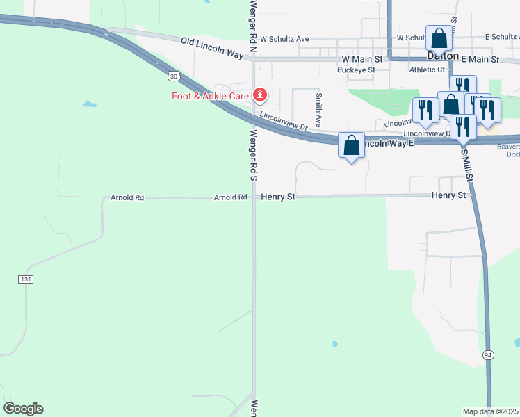 map of restaurants, bars, coffee shops, grocery stores, and more near 462 Wenger Road South in Dalton
