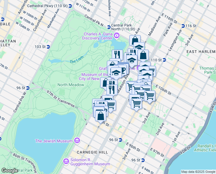 map of restaurants, bars, coffee shops, grocery stores, and more near in New York