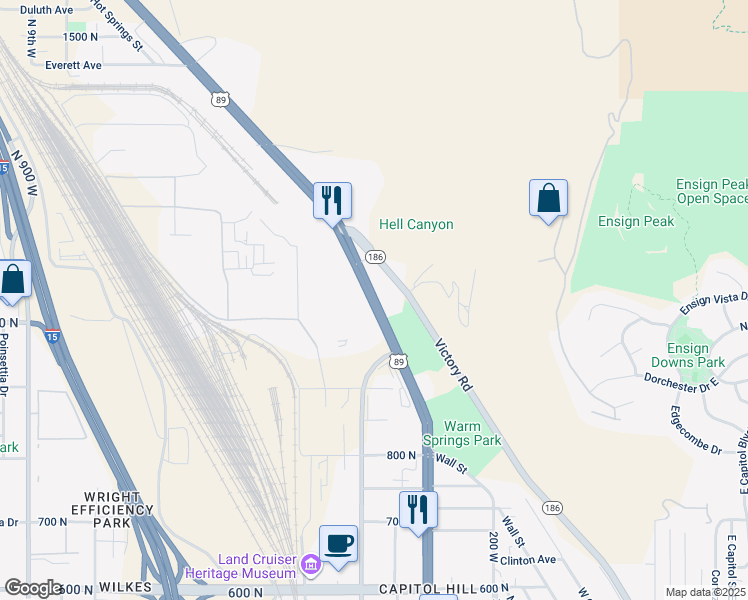 map of restaurants, bars, coffee shops, grocery stores, and more near 985-1055 Victory Rd in Salt Lake City