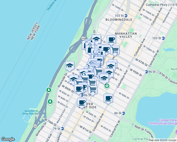 map of restaurants, bars, coffee shops, grocery stores, and more near in New York