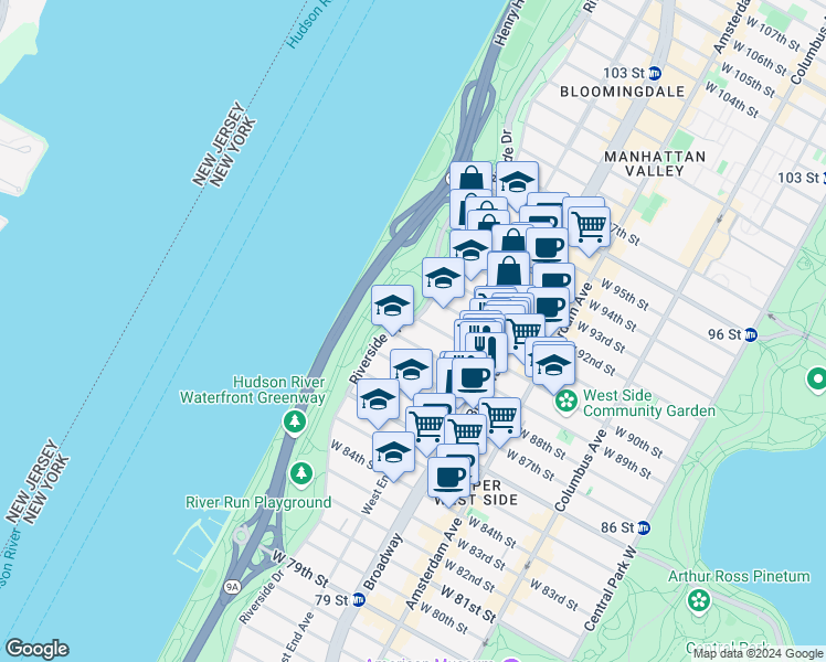 map of restaurants, bars, coffee shops, grocery stores, and more near in New York