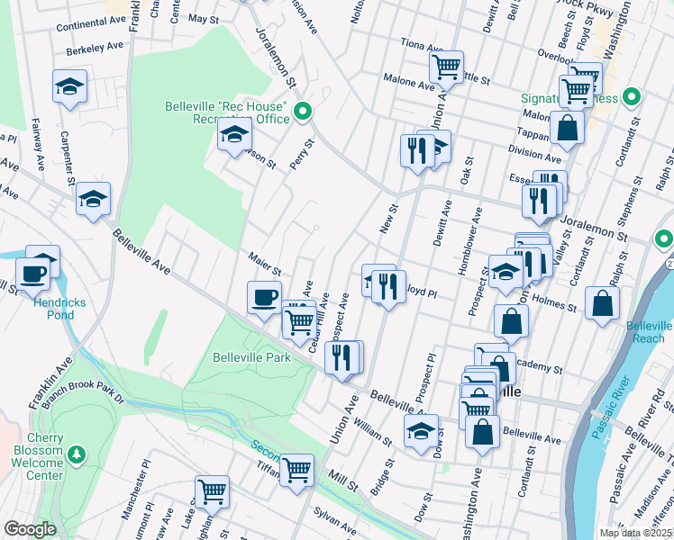 map of restaurants, bars, coffee shops, grocery stores, and more near 122 Cedar Hill Avenue in Belleville