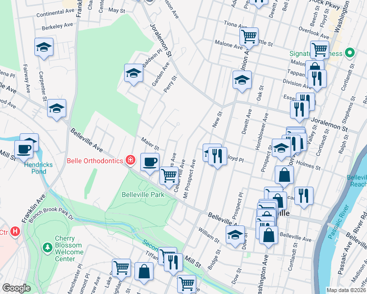 map of restaurants, bars, coffee shops, grocery stores, and more near 178 Branch Brook Drive in Belleville