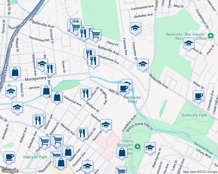 map of restaurants, bars, coffee shops, grocery stores, and more near 720 Mill Street in Belleville