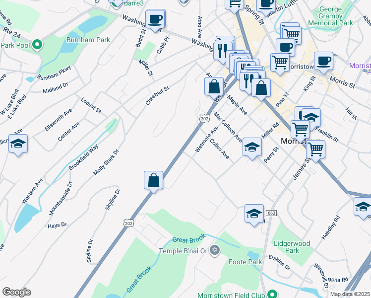 map of restaurants, bars, coffee shops, grocery stores, and more near 41 Mount Kemble Avenue in Morristown