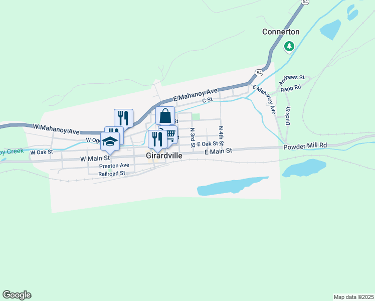 map of restaurants, bars, coffee shops, grocery stores, and more near 226 East Main Street in Girardville