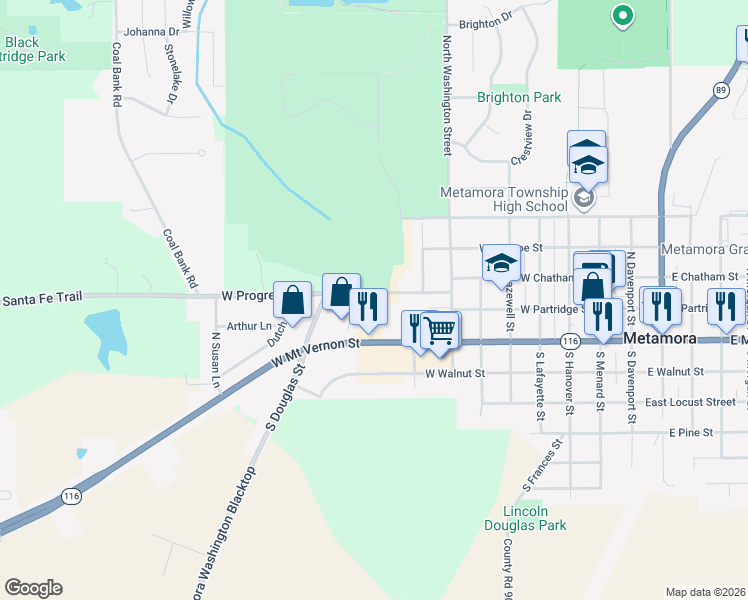 map of restaurants, bars, coffee shops, grocery stores, and more near 807-999 West Progress Street in Metamora