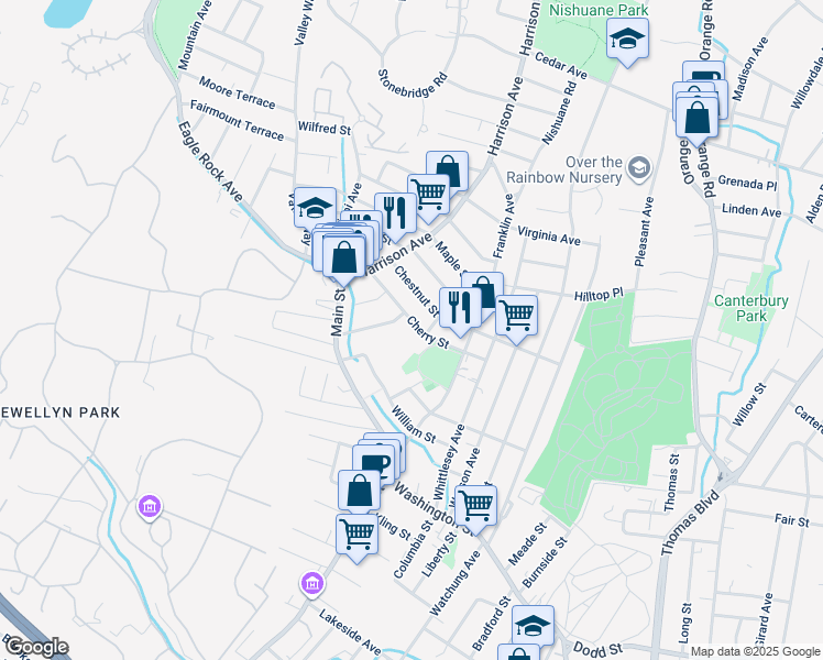 map of restaurants, bars, coffee shops, grocery stores, and more near 60 Cherry Street in West Orange