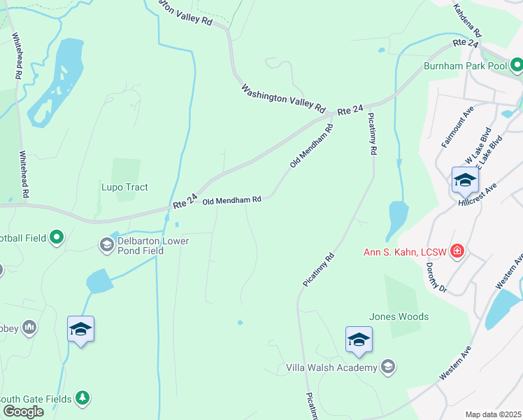 map of restaurants, bars, coffee shops, grocery stores, and more near 15 Old Mendham Road in Morristown