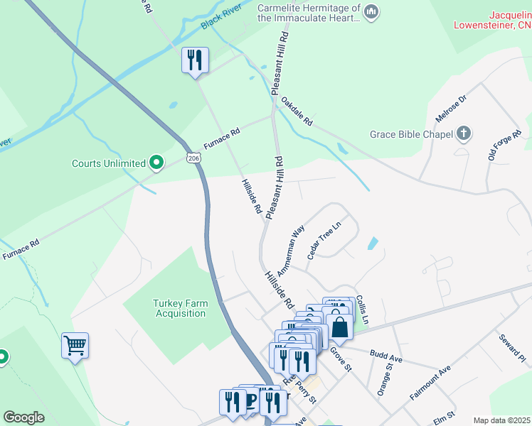 map of restaurants, bars, coffee shops, grocery stores, and more near 84 Hillside Road in Chester