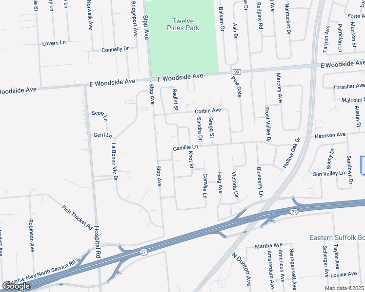 map of restaurants, bars, coffee shops, grocery stores, and more near 26 Knot Street in East Patchogue