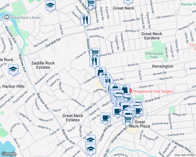 map of restaurants, bars, coffee shops, grocery stores, and more near in Kensington