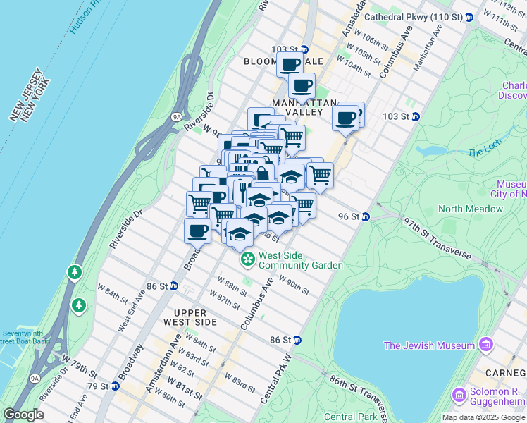 map of restaurants, bars, coffee shops, grocery stores, and more near in New York