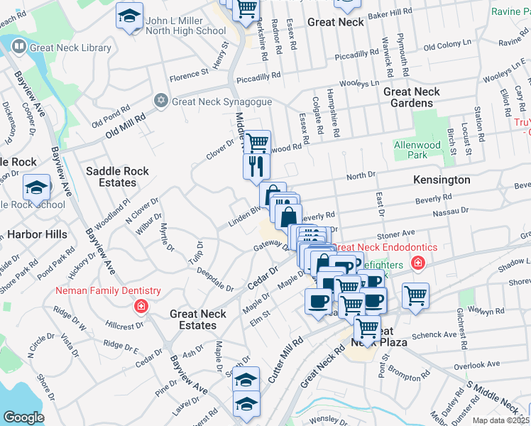 map of restaurants, bars, coffee shops, grocery stores, and more near in Kensington