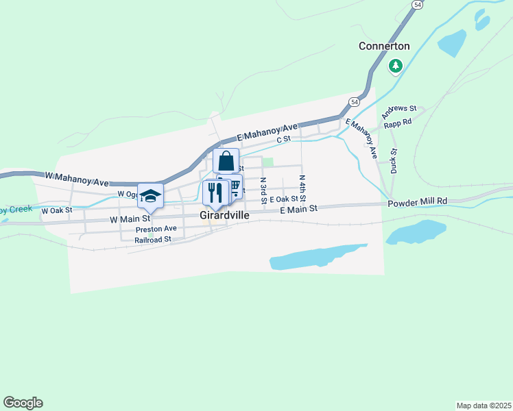 map of restaurants, bars, coffee shops, grocery stores, and more near 226 East Main Street in Girardville