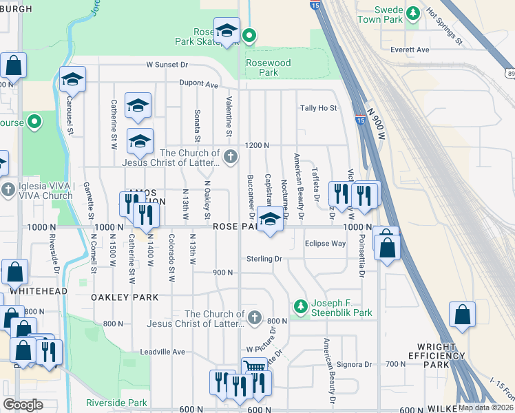 map of restaurants, bars, coffee shops, grocery stores, and more near 1061 Capistrano Drive in Salt Lake City