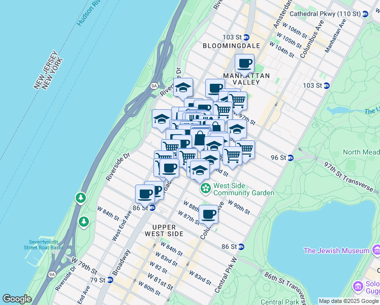 map of restaurants, bars, coffee shops, grocery stores, and more near in New York