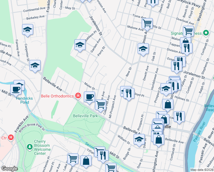 map of restaurants, bars, coffee shops, grocery stores, and more near 178 Branch Brook Drive in Belleville