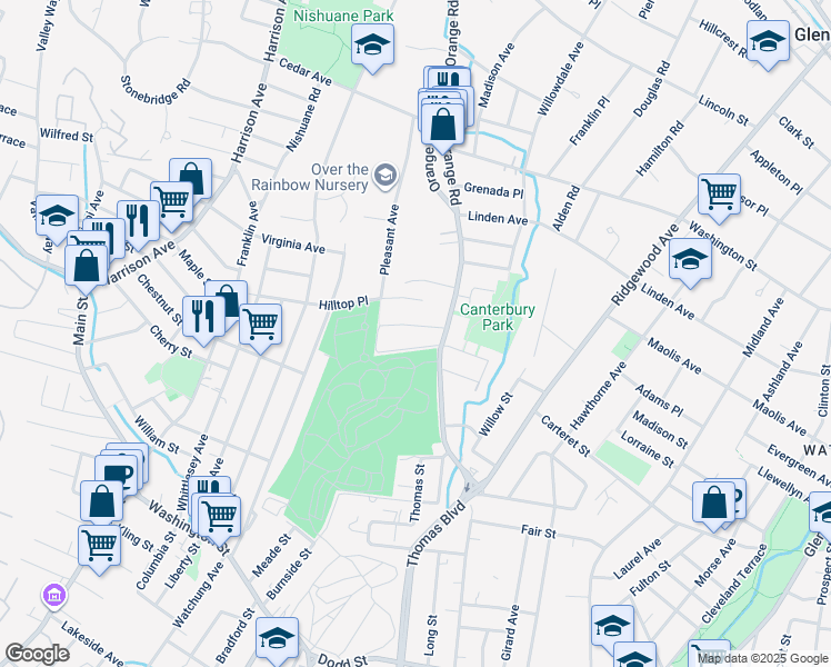 map of restaurants, bars, coffee shops, grocery stores, and more near 11 Ward Place in Montclair