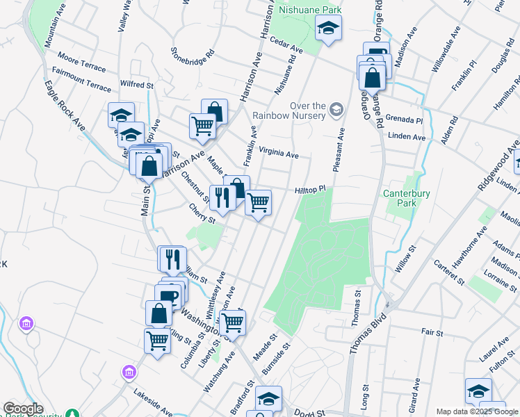 map of restaurants, bars, coffee shops, grocery stores, and more near 23 Watson Avenue in West Orange