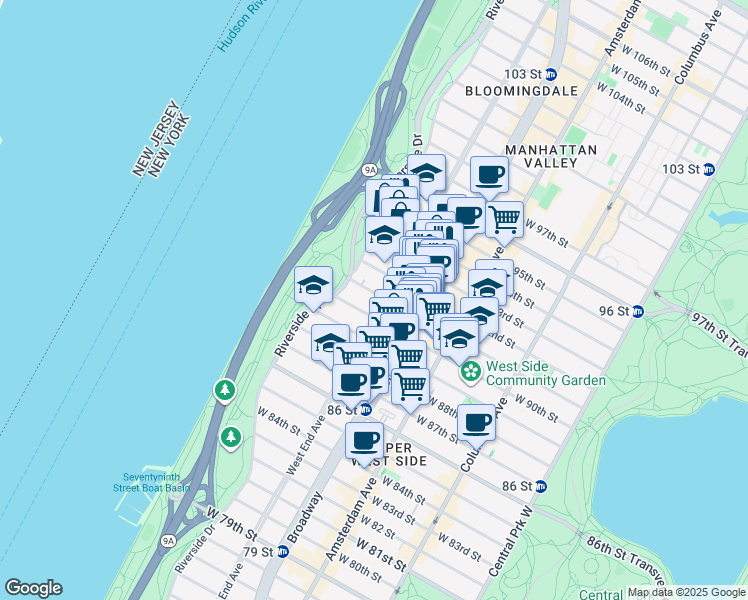 map of restaurants, bars, coffee shops, grocery stores, and more near in New York