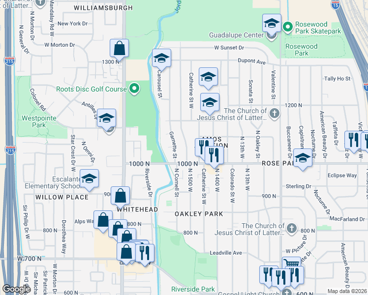 map of restaurants, bars, coffee shops, grocery stores, and more near 1058 Garnette Street in Salt Lake City