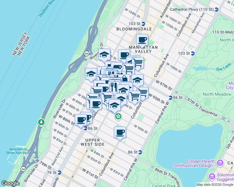 map of restaurants, bars, coffee shops, grocery stores, and more near in New York