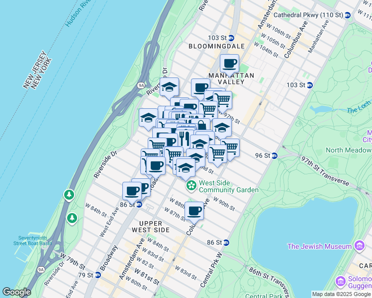 map of restaurants, bars, coffee shops, grocery stores, and more near in New York