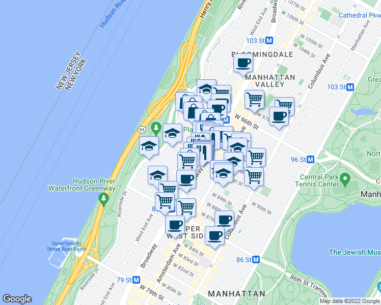 map of restaurants, bars, coffee shops, grocery stores, and more near in New York