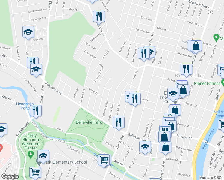 map of restaurants, bars, coffee shops, grocery stores, and more near 178 Branch Brook Drive in Belleville