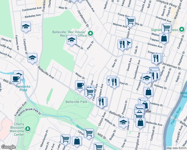 map of restaurants, bars, coffee shops, grocery stores, and more near 178 Branch Brook Drive in Belleville