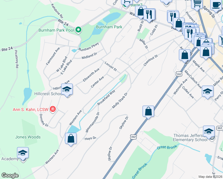 map of restaurants, bars, coffee shops, grocery stores, and more near 156 Western Avenue in Morristown