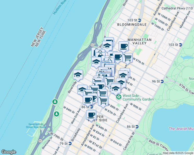 map of restaurants, bars, coffee shops, grocery stores, and more near in New York