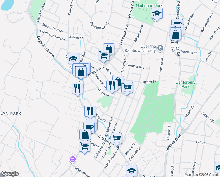 map of restaurants, bars, coffee shops, grocery stores, and more near 87 Chestnut Street in West Orange