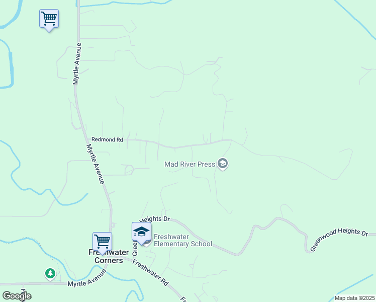 map of restaurants, bars, coffee shops, grocery stores, and more near 424 Redmond Road in Eureka