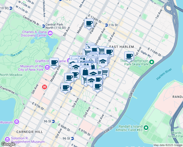 map of restaurants, bars, coffee shops, grocery stores, and more near in New York