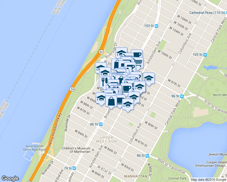 map of restaurants, bars, coffee shops, grocery stores, and more near 2481 Broadway in New York