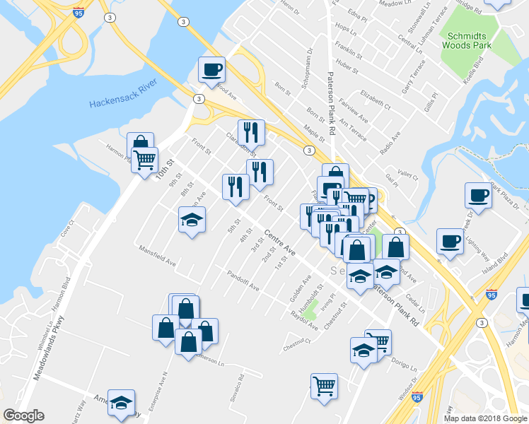 map of restaurants, bars, coffee shops, grocery stores, and more near 775 4th Street in Secaucus