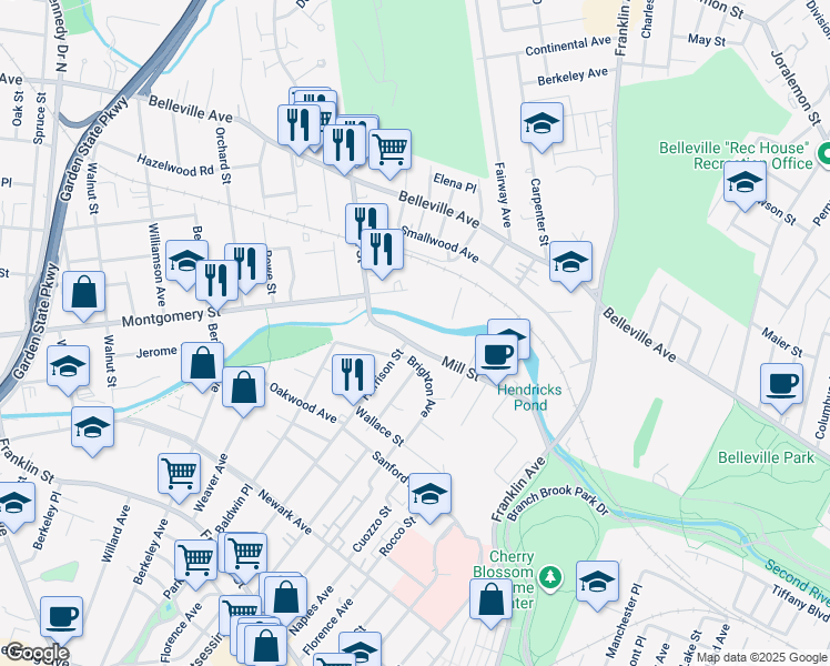 map of restaurants, bars, coffee shops, grocery stores, and more near 730 Mill Street in Belleville