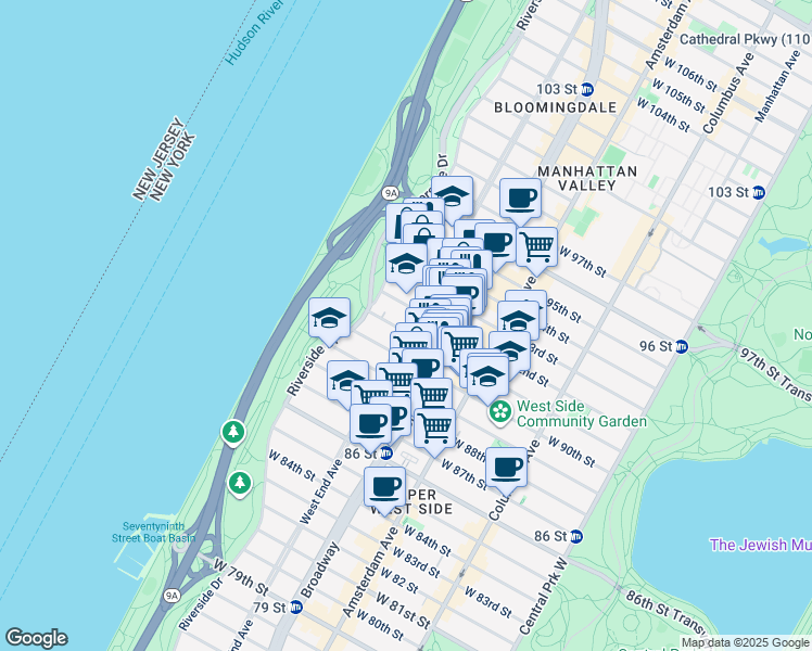 map of restaurants, bars, coffee shops, grocery stores, and more near in New York