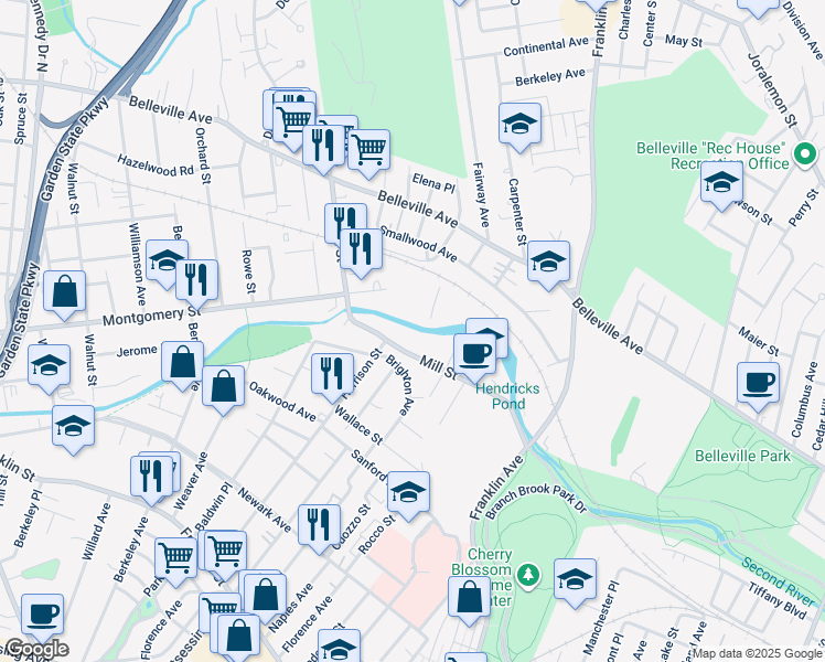 map of restaurants, bars, coffee shops, grocery stores, and more near 720 Mill Street in Belleville
