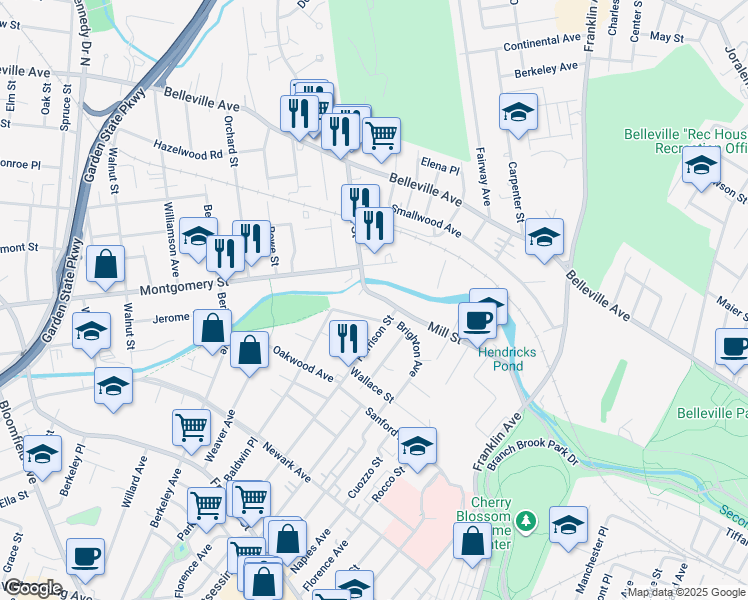 map of restaurants, bars, coffee shops, grocery stores, and more near 739-741 Mill Street in Belleville