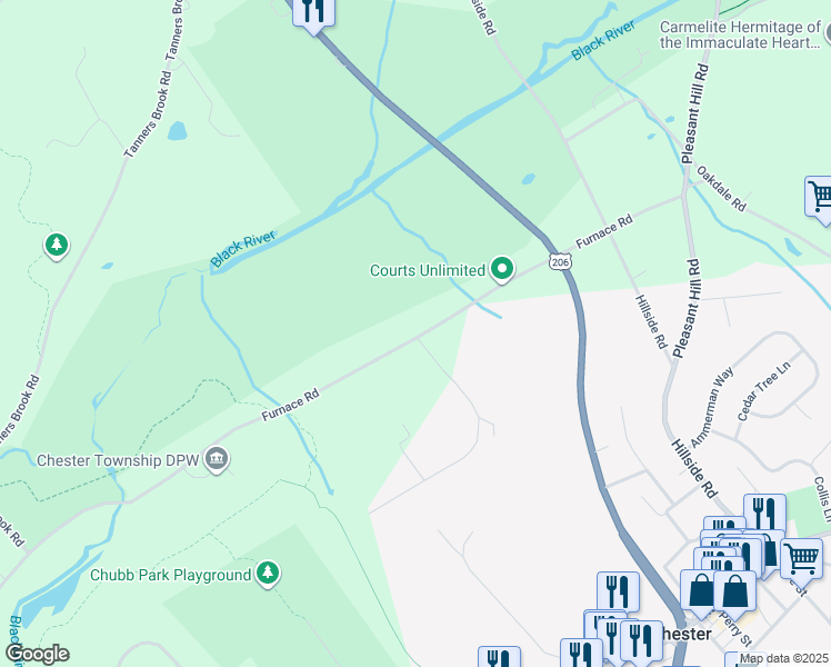 map of restaurants, bars, coffee shops, grocery stores, and more near 40 Furnace Road in Chester