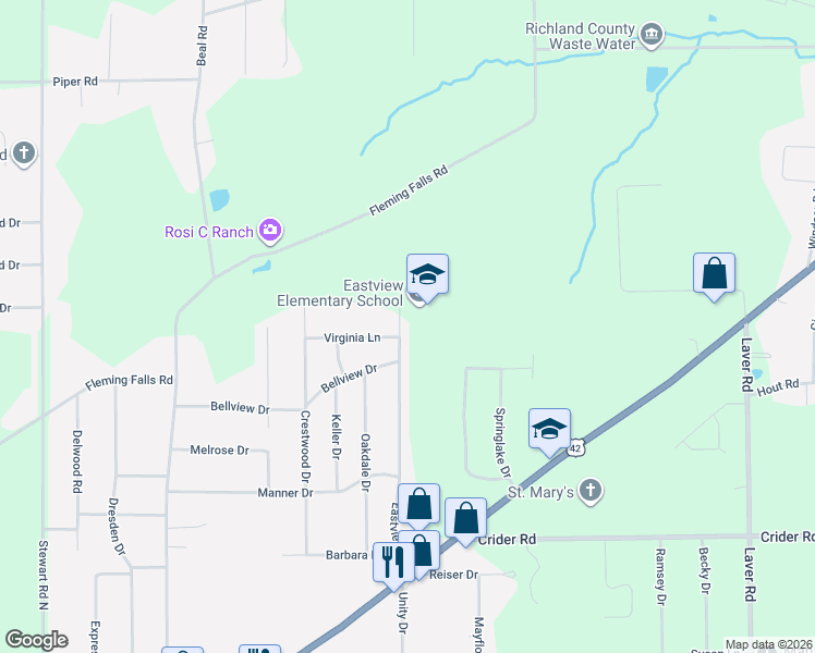 map of restaurants, bars, coffee shops, grocery stores, and more near 1244 Eastview Drive in Mansfield
