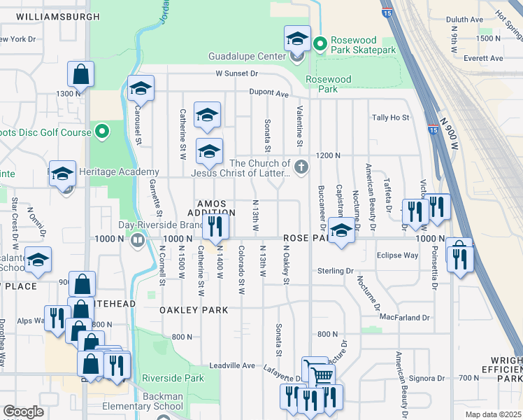 map of restaurants, bars, coffee shops, grocery stores, and more near 1054 North 1300 West in Salt Lake City