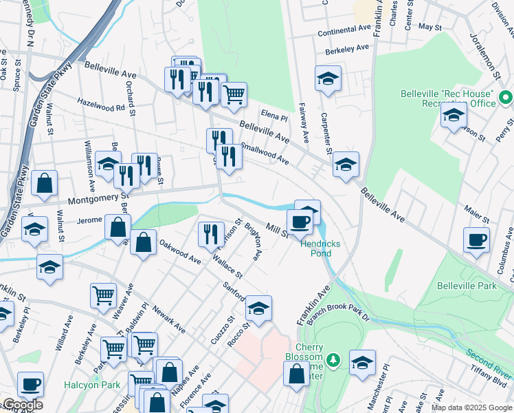 map of restaurants, bars, coffee shops, grocery stores, and more near 720 Mill Street in Belleville