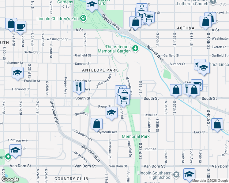 map of restaurants, bars, coffee shops, grocery stores, and more near 3045 Cable Avenue in Lincoln