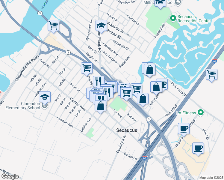 map of restaurants, bars, coffee shops, grocery stores, and more near 255 State Road 3 E Local in Secaucus